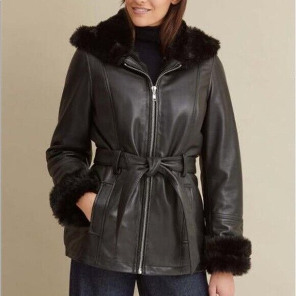 Wilson's Leather Genevieve Belted Leather Jacket Large - Picture 10 of 12